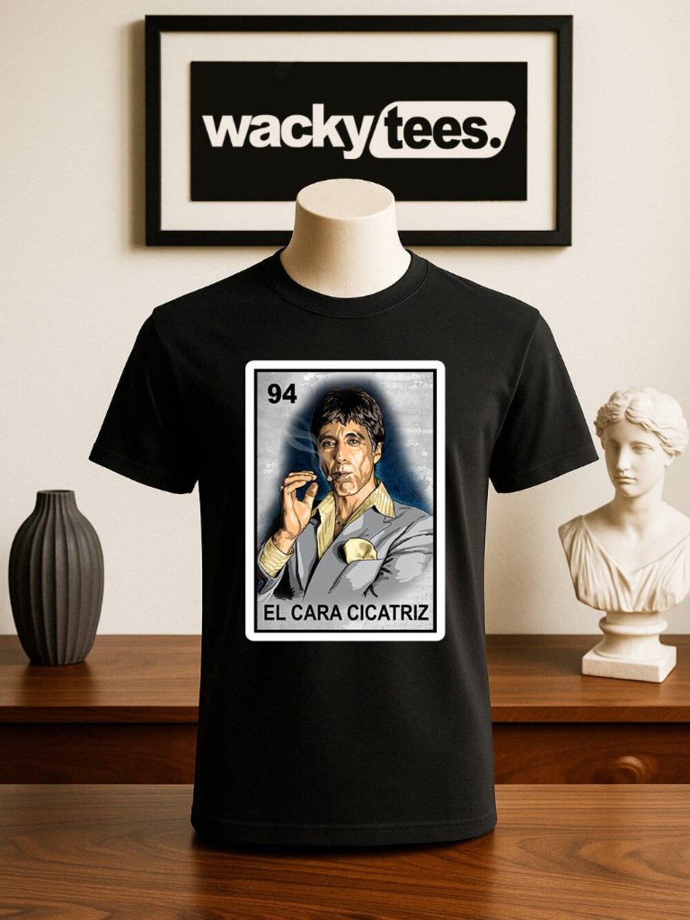 El Cara Cicatriz Scar Face Loteria Style Mexican Bingo Tarot Card Graphic Shirt